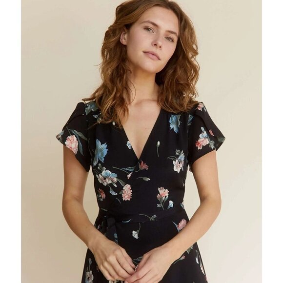 Christy Dawn The Autumn Floral Print Short Sleeve Wrap Dress Navy Blue Size S - Picture 11 of 11